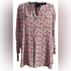 Jones & Co New York Floral Blouse 3/4 Sleeve V-neck Womens 3X boho white pink